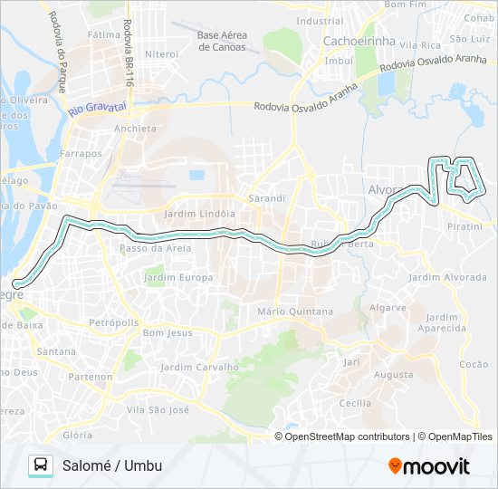 Mapa da linha W181 SALOMÉ / UMBU VIA ASSIS BRASIL de ônibus