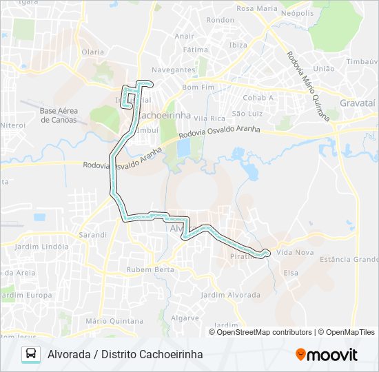 Mapa da linha R551 ALVORADA / DISTRITO CACHOEIRINHA de ônibus