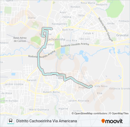Mapa da linha R551 ALVORADA / DISTRITO CACHOEIRINHA de ônibus