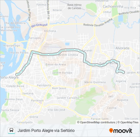 Mapa da linha W131 JARDIM PORTO ALEGRE VIA SERTÓRIO de ônibus