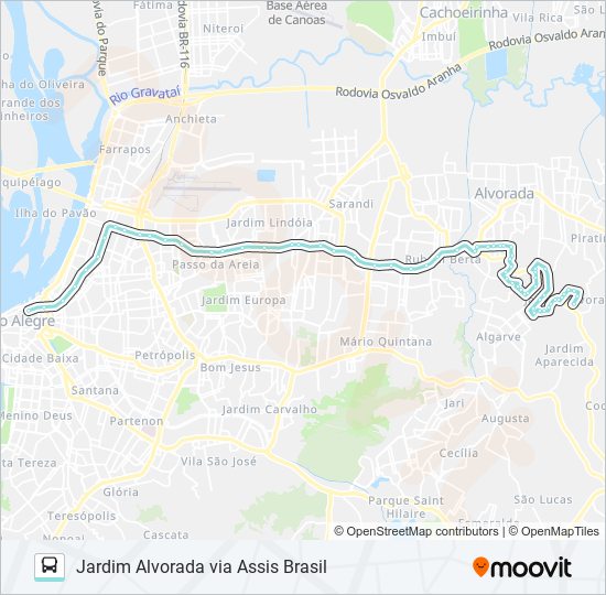 Mapa da linha W141 JARDIM ALVORADA VIA ASSIS BRASIL de ônibus