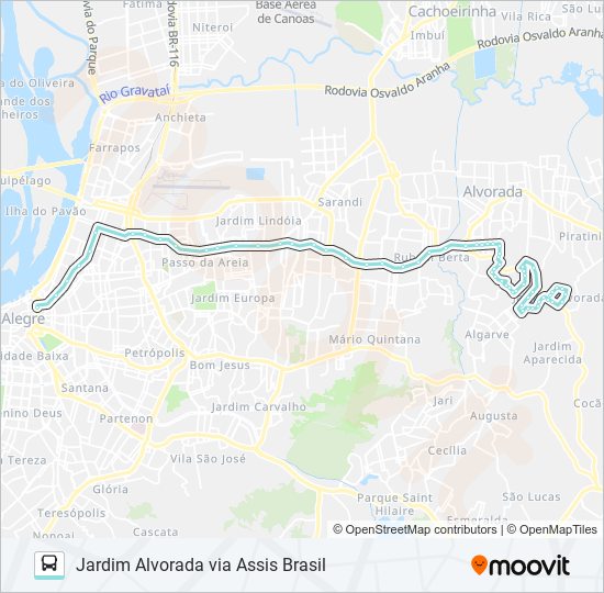 Mapa de W141 JARDIM ALVORADA VIA ASSIS BRASIL de autobús