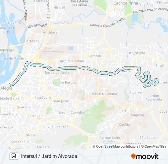 Mapa de W141 JARDIM ALVORADA VIA ASSIS BRASIL de autobús
