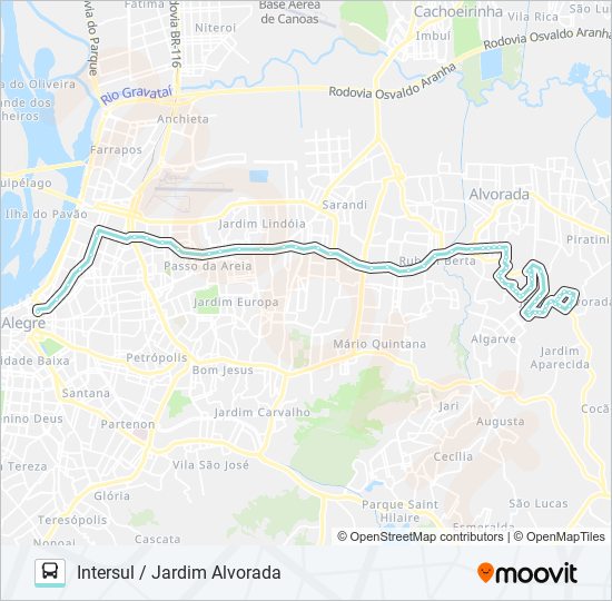 Mapa da linha W141 JARDIM ALVORADA VIA ASSIS BRASIL de ônibus