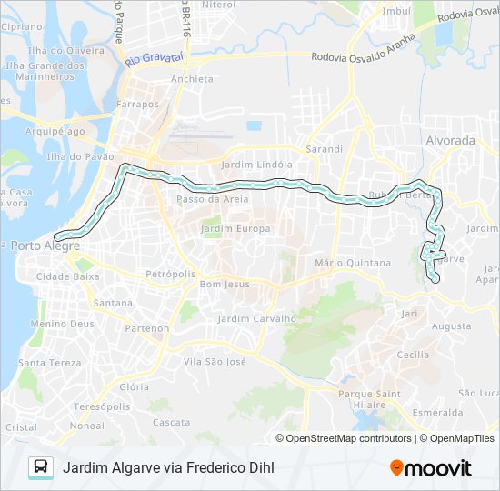 Mapa da linha W134 JARDIM ALGARVE VIA FREDERICO DIHL de ônibus