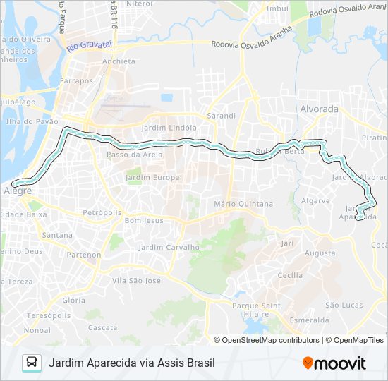 Mapa da linha W151 JARDIM APARECIDA VIA ASSIS BRASIL de ônibus