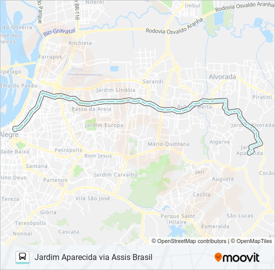 Mapa da linha W151 JARDIM APARECIDA VIA ASSIS BRASIL de ônibus