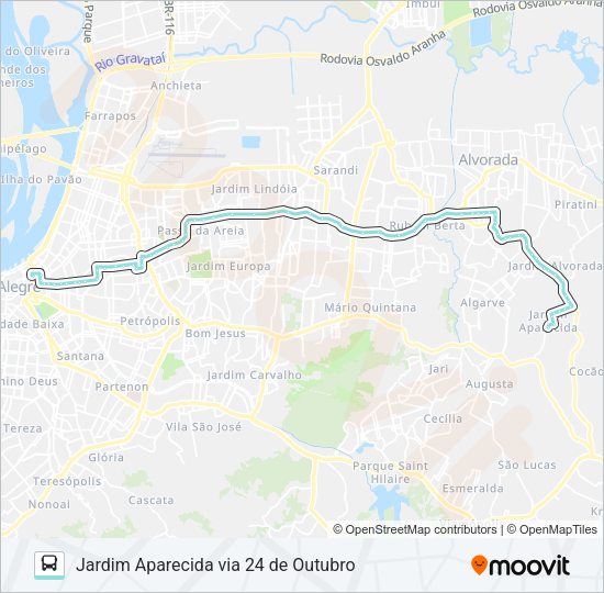 Mapa da linha W151 JARDIM APARECIDA VIA ASSIS BRASIL de ônibus