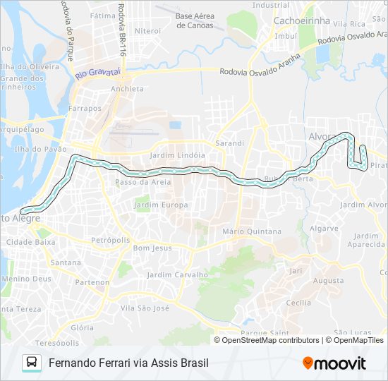 Mapa da linha W192 FERNANDO FERRARI VIA ASSIS BRASIL de ônibus