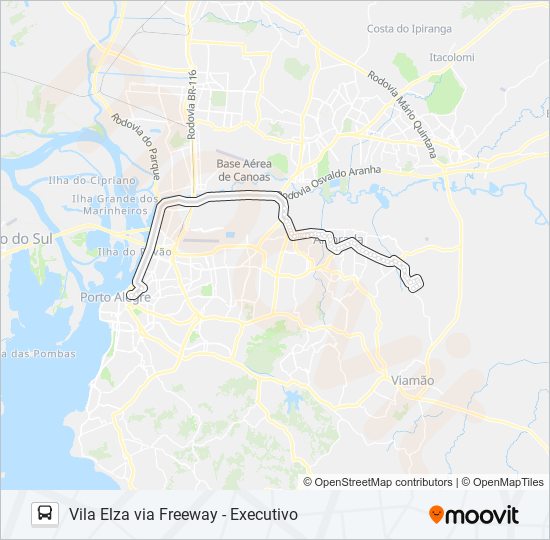 Mapa de W222 VILA ELZA VIA FREEWAY - EXECUTIVO de autobús
