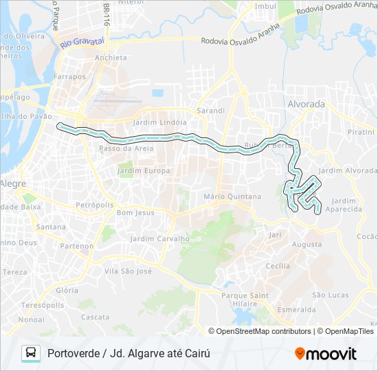 Mapa da linha W136 PORTOVERDE / JD. ALGARVE ATÉ CAIRÚ de ônibus