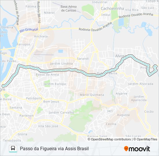 Mapa da linha W201 PASSO DA FIGUEIRA VIA ASSIS BRASIL de ônibus