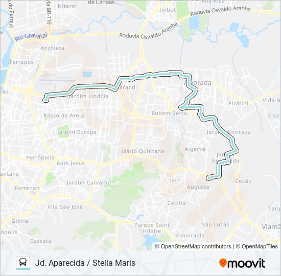 Mapa da linha W150 STELLA MARIS - AMERICANA / SERTÓRIO de ônibus
