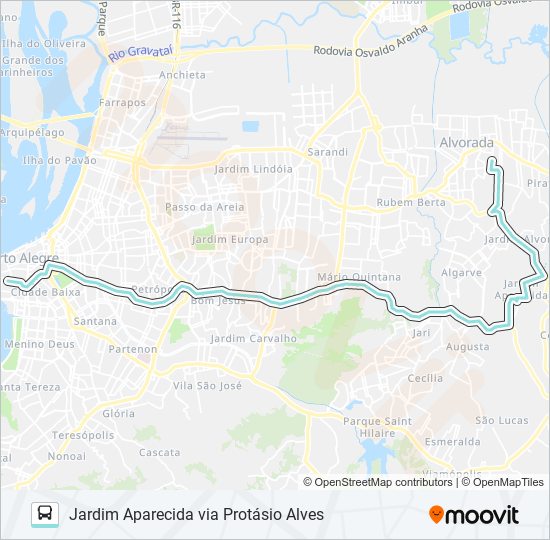 Mapa da linha W154 JARDIM APARECIDA VIA PROTÁSIO ALVES de ônibus