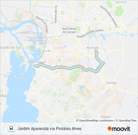 W154 JARDIM APARECIDA VIA PROTÁSIO ALVES bus Line Map