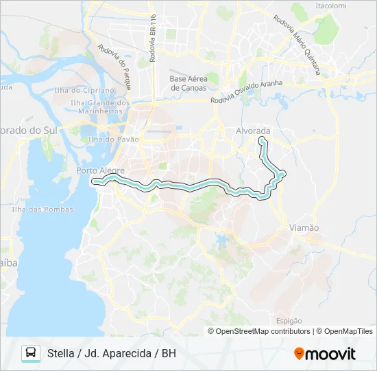 W154 JARDIM APARECIDA VIA PROTÁSIO ALVES Bus Line Map