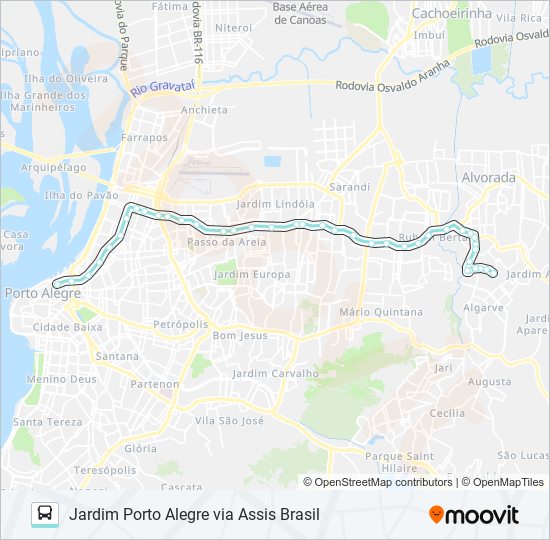 Mapa da linha W131 JARDIM PORTO ALEGRE VIA ASSIS BRASIL de ônibus