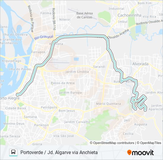 Mapa da linha W139 PORTOVERDE / JD. ALGARVE VIA ANCHIETA de ônibus
