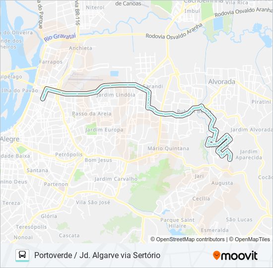 Mapa da linha W139 PORTOVERDE / JD. ALGARVE VIA SERTÓRIO de ônibus