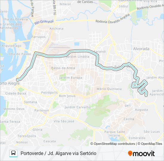 Mapa da linha W139 PORTOVERDE / JD. ALGARVE VIA SERTÓRIO de ônibus