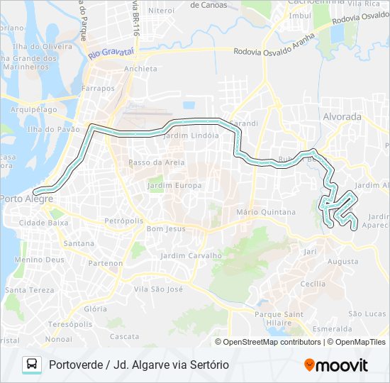 Mapa da linha W139 PORTOVERDE / JD. ALGARVE VIA SERTÓRIO de ônibus