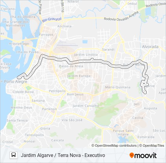 Mapa da linha W135 JARDIM ALGARVE / TERRA NOVA - EXECUTIVO de ônibus