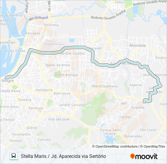 Mapa de W261 STELLA MARIS / JD. APARECIDA VIA SERTÓRIO de autobús