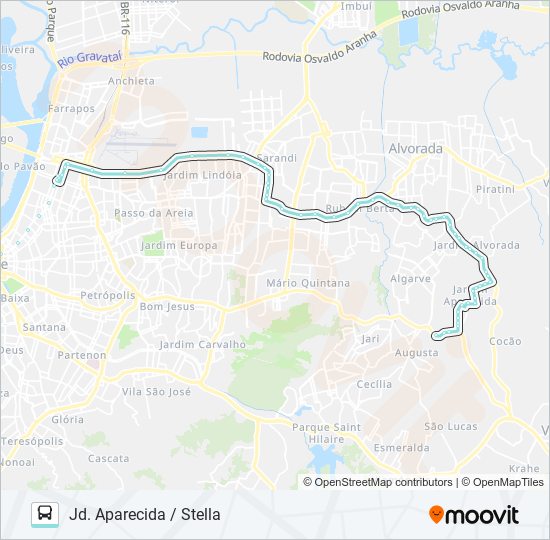 Mapa da linha W261 STELLA MARIS / JD. APARECIDA VIA SERTÓRIO de ônibus