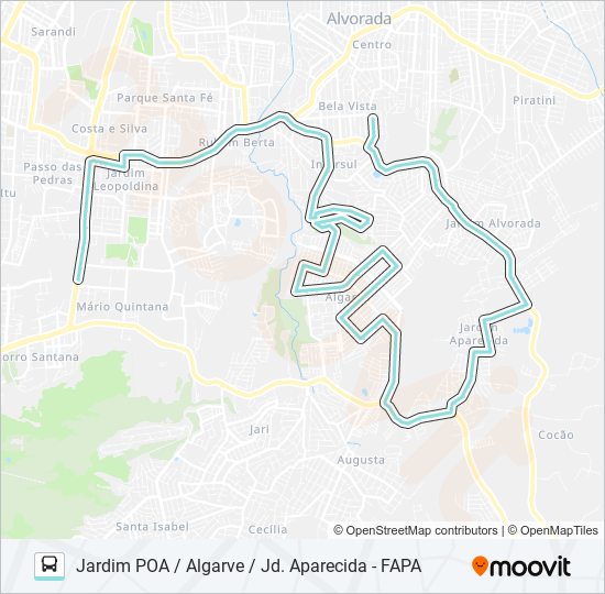 Mapa da linha W140 JARDIM POA / ALGARVE / JD. APARECIDA - FAPA de ônibus