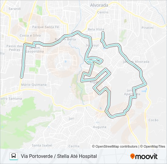 Mapa da linha W140 JARDIM POA / ALGARVE / JD. APARECIDA - FAPA de ônibus