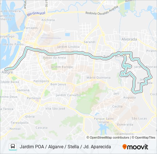Mapa da linha W140 JARDIM POA / ALGARVE / STELLA / JD. APARECIDA de ônibus
