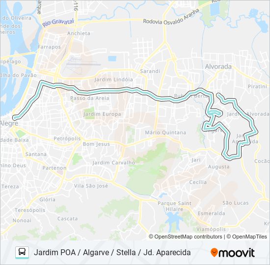 Mapa da linha W140 JARDIM POA / ALGARVE / STELLA / JD. APARECIDA de ônibus