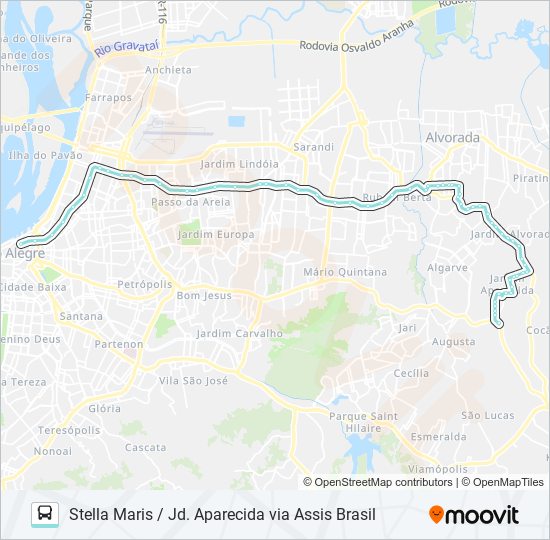 Mapa da linha W262 STELLA MARIS / JD. APARECIDA VIA ASSIS BRASIL de ônibus