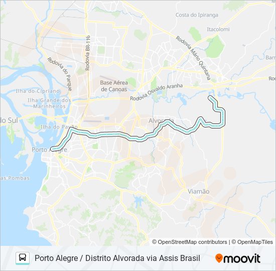 Mapa da linha W233 PORTO ALEGRE / DISTRITO ALVORADA VIA ASSIS BRASIL de ônibus