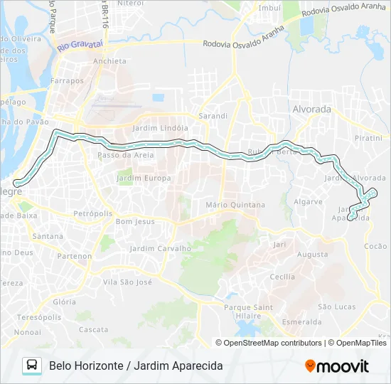 W152 JARDIM APARECIDA / BELO HORIZONTE VIA ASSIS BRASIL Bus Line Map