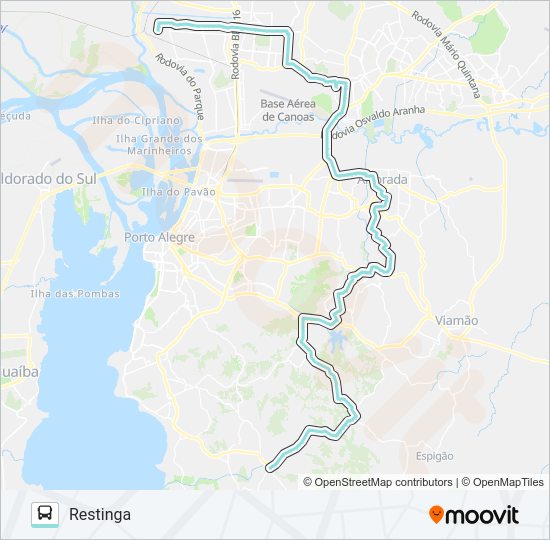 Mapa da linha TM1 TRANSVERSAL METROPOLITANA 1 de ônibus