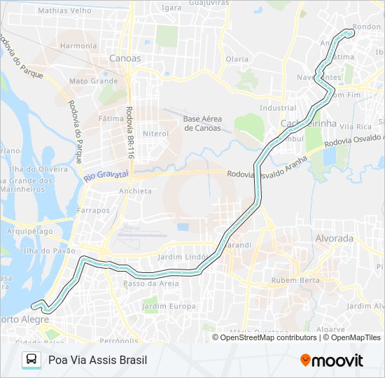 Mapa da linha W381 CACHOEIRINHA - ANAIR de ônibus