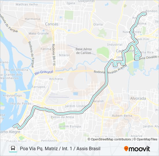 Mapa da linha W381 CACHOEIRINHA - ANAIR de ônibus