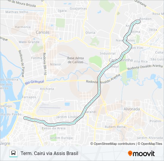Mapa da linha W381 CACHOEIRINHA - ANAIR de ônibus