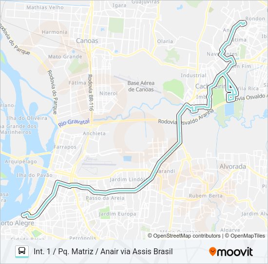 Mapa da linha W381 CACHOEIRINHA - ANAIR de ônibus