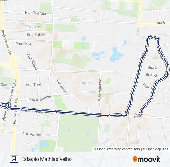 T185 INTEGRAÇÃO GUAJUVIRAS Bus Line Map