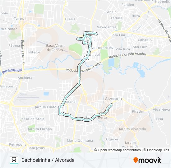 Mapa da linha R601 CACHOEIRINHA / ALVORADA de ônibus