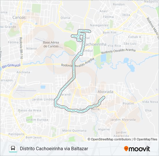 Mapa da linha R601 CACHOEIRINHA / ALVORADA de ônibus
