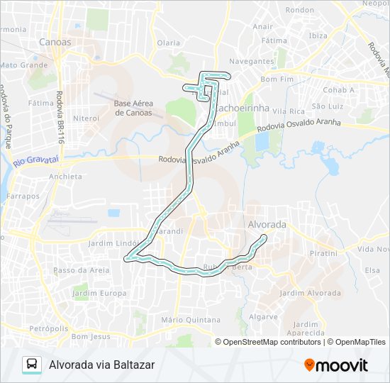 Mapa da linha R601 CACHOEIRINHA / ALVORADA de ônibus