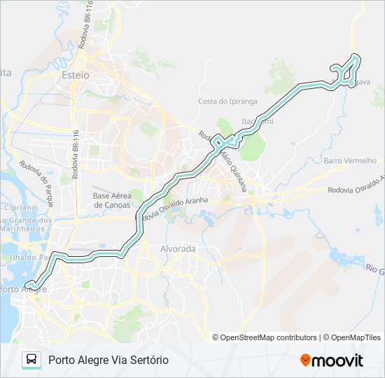 Mapa da linha W651 MORUNGAVA / PORTO ALEGRE de ônibus