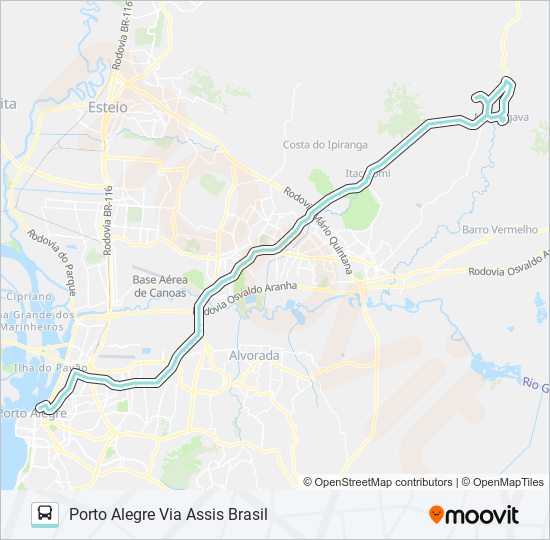 Mapa da linha W651 MORUNGAVA / PORTO ALEGRE de ônibus