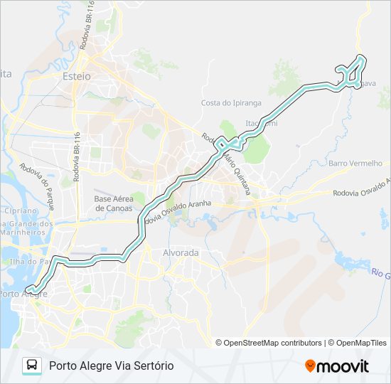 Mapa da linha W651 MORUNGAVA / PORTO ALEGRE de ônibus