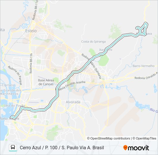Mapa da linha W651 MORUNGAVA / PORTO ALEGRE de ônibus