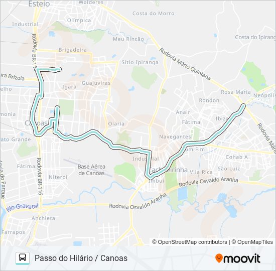 Mapa da linha R503 PASSO DO HILÁRIO / CANOAS de ônibus
