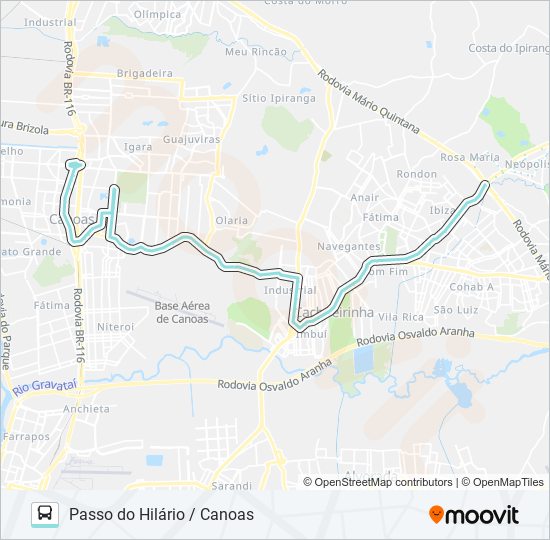 Mapa da linha R503 PASSO DO HILÁRIO / CANOAS de ônibus